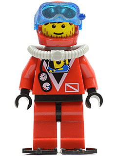 Divers - Red Diver 1, Red Legs with Black Hips, Red Helmet, Light Gray Scuba Tank, Flippers