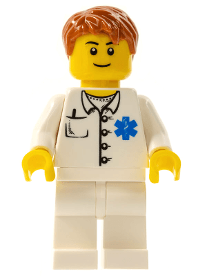 Doctor - EMT Star of Life Button Shirt, White Legs, Dark Orange Short Tousled Hair, Black Eyebrows