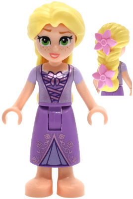 Rapunzel - Mini Doll, 2 Bright Pink Flowers, Metallic Pink Laced Dress
