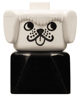 Duplo 2 x 2 x 2 Figure Brick Early, Dog on Black Base, White Head, looks Left