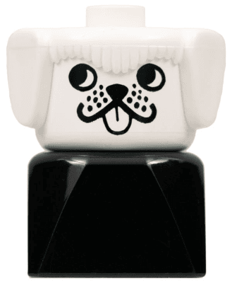 Duplo 2 x 2 x 2 Figure Brick Early, Dog on Black Base, White Head , looks Right