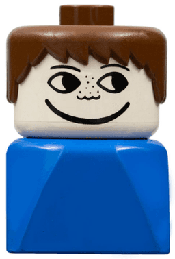 LEGO Duplo 2 x 2 x 2 Figure Brick Early Male on Blue Base Brown Hair Freckles (dupfig004) minifigure