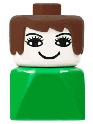 LEGO Duplo 2 x 2 x 2 Figure Brick Early Female on Green Base Brown Hair Eyelashes (dupfig007) Duplo Minifigure