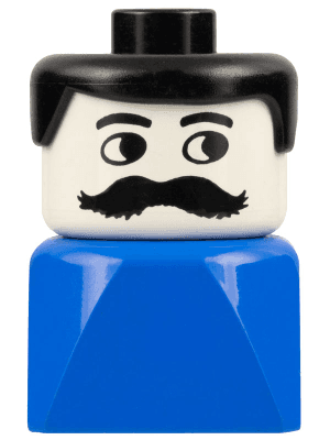 LEGO Duplo 2 x 2 x 2 Figure Brick Early Male on Blue Base Black Hair Moustache (dupfig009) Duplo Minifigure
