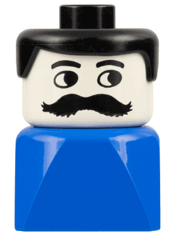 LEGO Duplo 2 x 2 x 2 Figure Brick Early Male on Blue Base Black Hair Moustache (dupfig009) minifigure
