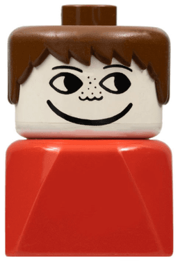 LEGO Duplo 2 x 2 x 2 Figure Brick Early Male on Red Base Brown Hair Freckles (dupfig010) minifigure