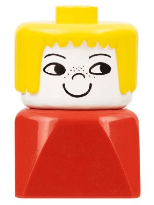 LEGO Duplo 2 x 2 x 2 Figure Brick Early Female on Red Base Yellow Hair Freckles (dupfig011) Duplo Minifigure