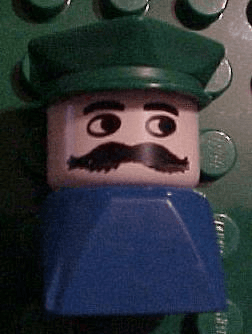 LEGO Duplo 2 x 2 x 2 Figure Brick Early Male on Blue Base Green Police Hat (dupfig012) minifigure