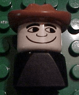 LEGO Duplo 2 x 2 x 2 Figure Brick Early Male on Black Base Fabuland Brown Western Hat Looking Left (dupfig014) minifigure
