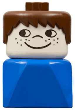 LEGO Duplo 2 x 2 x 2 Figure Brick Early Male on Blue Base Brown Hair Cheek Freckles (dupfig015) minifigure