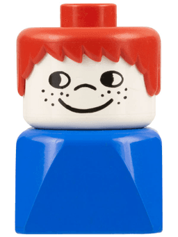 LEGO Duplo 2 x 2 x 2 Figure Brick Early Male on Blue Base Red Hair Cheek Freckles (dupfig018) minifigure
