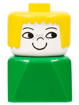 LEGO Duplo 2 x 2 x 2 Figure Brick Early Female on Green Base Yellow Hair Nose Freckles (dupfig019) minifigure