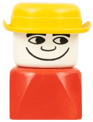LEGO Duplo 2 x 2 x 2 Figure Brick Early Male on Red Base Yellow Derby Hat (dupfig023) Duplo Minifigure