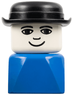 LEGO Duplo 2 x 2 x 2 Figure Brick Early Male on Blue Base Bowler Hat (dupfig027) minifigure