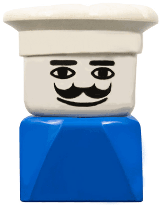LEGO Duplo 2 x 2 x 2 Figure Brick Early Male on Blue Base Chef Hat Moustache (dupfig028) Duplo Minifigure