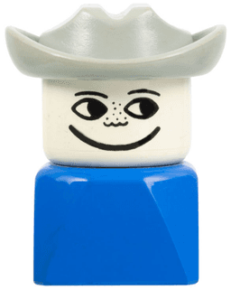 LEGO Duplo 2 x 2 x 2 Figure Brick Early Male on Blue Base Light Gray Western Hat Freckles (dupfig033) minifigure