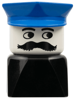 LEGO Duplo 2 x 2 x 2 Figure Brick Early Male on Black Base Blue Police Hat Moustache (dupfig036) minifigure