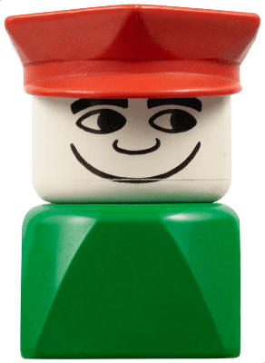 Duplo 2 x 2 x 2 Figure Brick Early, Male on Green Base, Red Police Hat