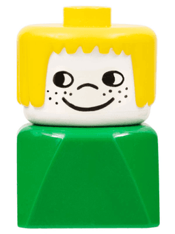 LEGO Duplo 2 x 2 x 2 Figure Brick Early Female on Green Base Yellow Hair Nose Freckles on Cheeks (dupfig043) minifigure