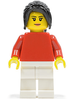 LEGO Plain Red Torso Black Hair Ponytail Long with Side Bangs (edu004) LEGO Minifigure