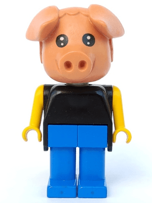 Fabuland Pig - Hugo Hog, Blue Legs, Black Top, Yellow Arms
