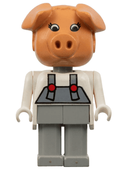 Fabuland Pig - Patricia Piglet (Pat), Light Gray Legs / Overalls, White Top