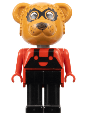 Fabuland Bear - Ricky Raccoon, Black Legs / Overalls, Red Top, Small Eyes Mask