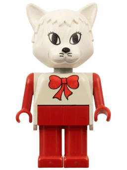 Fabuland Cat - Catherine / Cathy Cat (Cook), White Head and Top with Red Bow