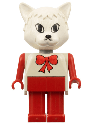 Fabuland Cat - Catherine / Cathy Cat (Cook), White Head and Top with Red Bow