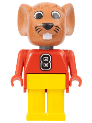 Fabuland Mouse - Maximillian Mouse (Max), Brown Head, Red Top with Number 8