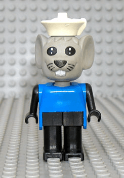 Fabuland Mouse - Mortimer Mouse (Morty), Light Gray Head, Blue Top, White Sailor Hat