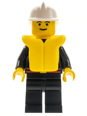 Fire - Flame Badge and Straight Line, Black Legs, White Fire Helmet, Life Jacket