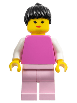 LEGO Plain Dark Pink Torso with White Arms Pink Legs Black Ponytail Hair (fre003) minifigure