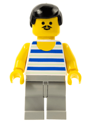 Horizontal Blue and Light Green Stripes, Light Gray Legs, Black Male Hair