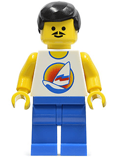 Surfboard on Ocean - Blue Legs, Black Hair Male, Moustache