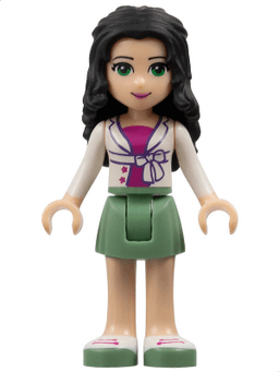 Friends Emma - Sand Green Skirt, White Jacket with Bow over Magenta Top