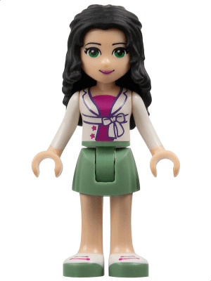 Friends Emma - Sand Green Skirt, White Jacket with Bow over Magenta Top