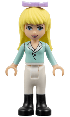 Friends Stephanie - Light Aqua Long Sleeve Top with Collar, White Pants, Black Boots, Lavender Bow