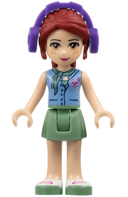 Friends Mia - Sand Green Skirt, Medium Blue Top with Red Cross Logo and Scarf, Dark Purple Headphones