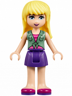 Friends Stephanie - Dark Purple Skirt, Sand Green Knotted Blouse Top over Magenta and Pink Striped Shirt