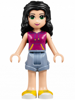 Friends Emma - Sand Blue Shorts, Magenta Top with Yellow and Dark Purple Stripes