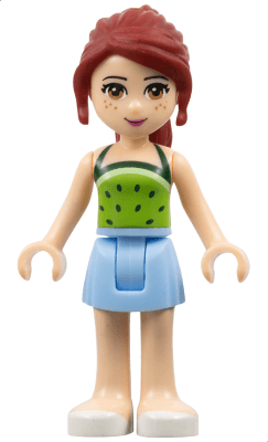 Friends Mia - Bright Light Blue Skirt, Lime Halter Top with Dark Green Dots