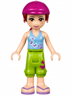 Friends Mia - Lime Cropped Trousers, Medium Blue Top with 3 Butterflies, Helmet