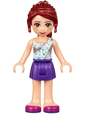 Friends Mia - Dark Purple Skirt, White One Shoulder Top with Stars