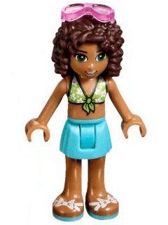 Friends Andrea - Medium Azure Skirt, Lime Swimsuit Top, Sunglasses