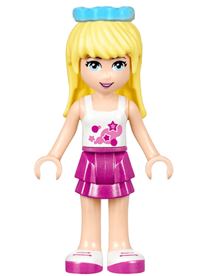 Friends Stephanie - Magenta Layered Skirt, White Top with Stars, Medium Azure Bow