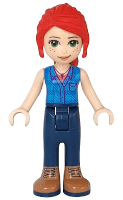 Friends Mia - Dark Blue Trousers, Dark Azure Plaid Shirt, Red Ponytail