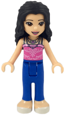 Friends Emma - Blue Trousers, Dark Pink Top with Bright Pink Filigree, 2 Necklaces