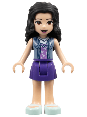 Friends Emma - Dark Purple Skirt, Medium Lavender Top with White Birds, Sand Blue Vest