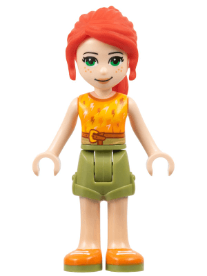 Friends Mia - Olive Green Shorts, Orange and Bright Light Orange Top with Lightning Bolts, Orange Shoes